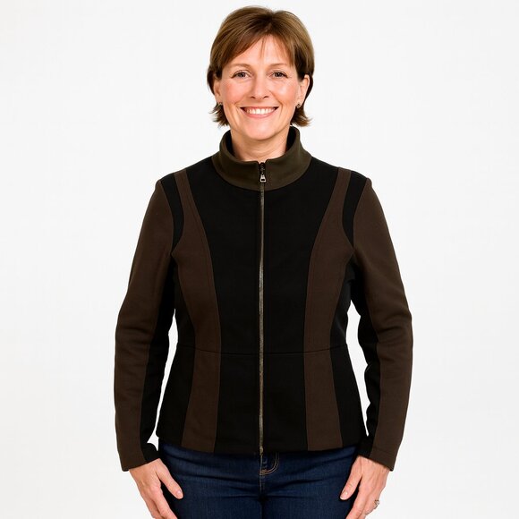 Icelandic Design Full Zip Sweater Med Brown Black 100 Percent Wool Knit Jacket - Picture 1 of 16